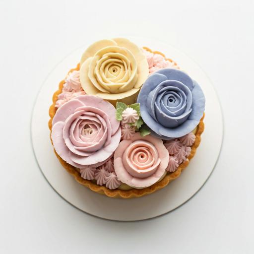 Artisanal flower tart arrangement featuring edible botanicals and soft pastels
